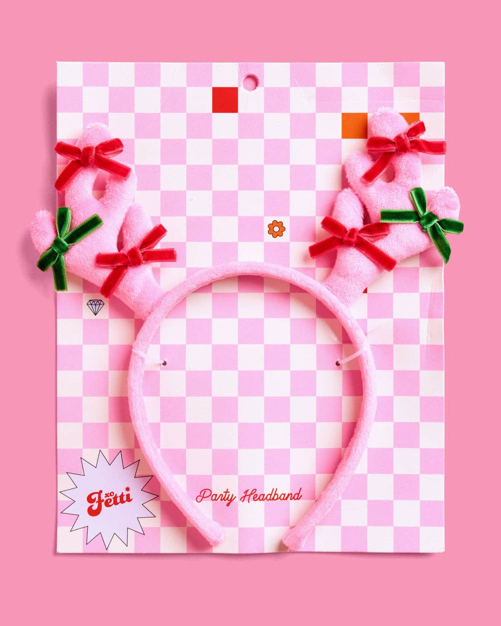 Pink Reindeer Holiday Headband - stuffed reindeer Christmas