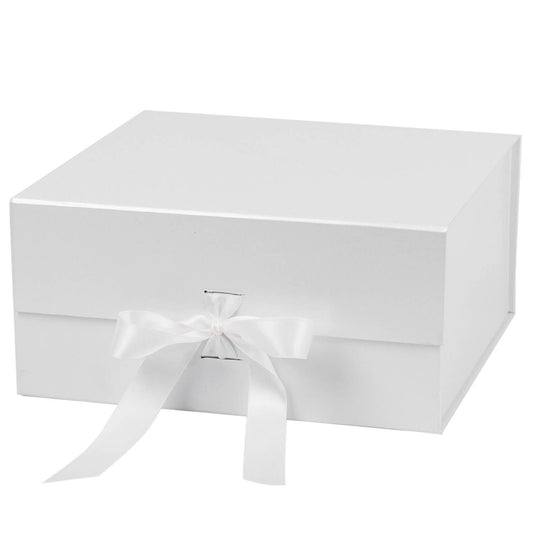 Collapsible Gift Box with Satin Ribbon and Magnetic Lid: White