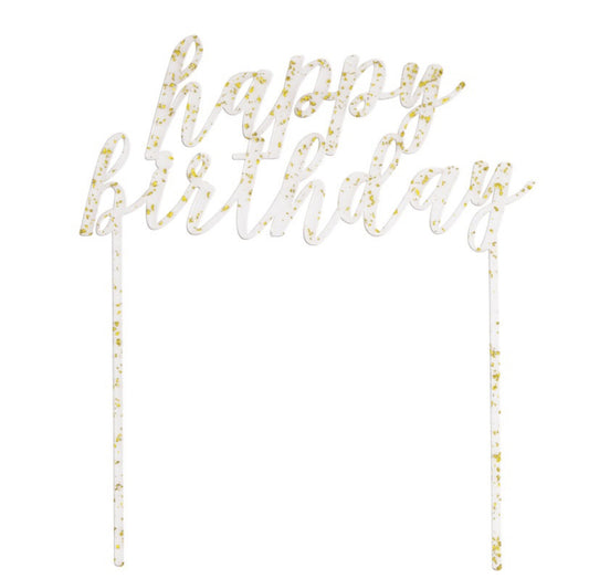 Happy Birthday Clear Gold Cake Topper