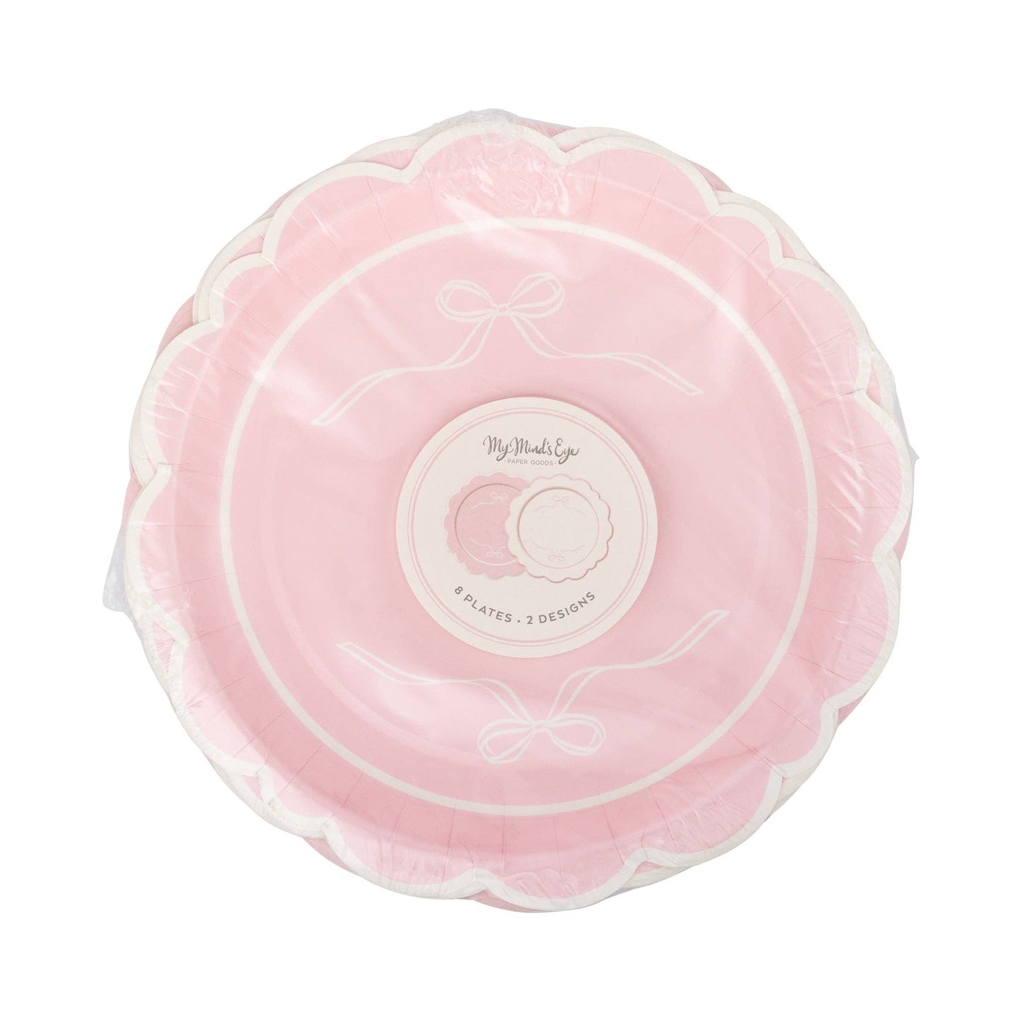PLPL1830 - Round Pink Bows Paper Plate