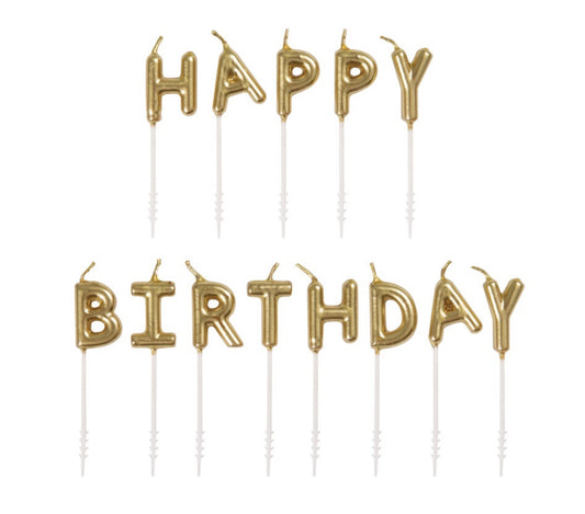 Gold Happy Birthday Candles
