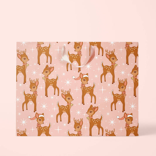 Retro Deer Holiday Gift Bag: L