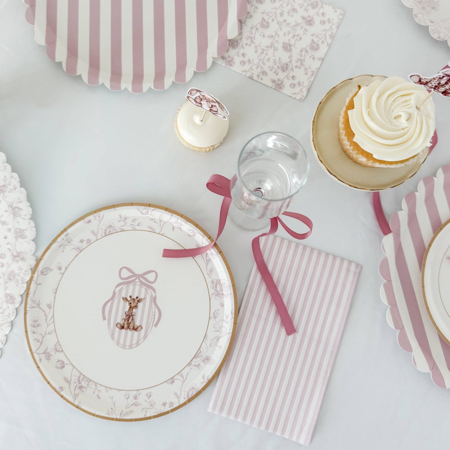 Baby Shower Toile Giraffe Plush Salad Plate, 12pcs
