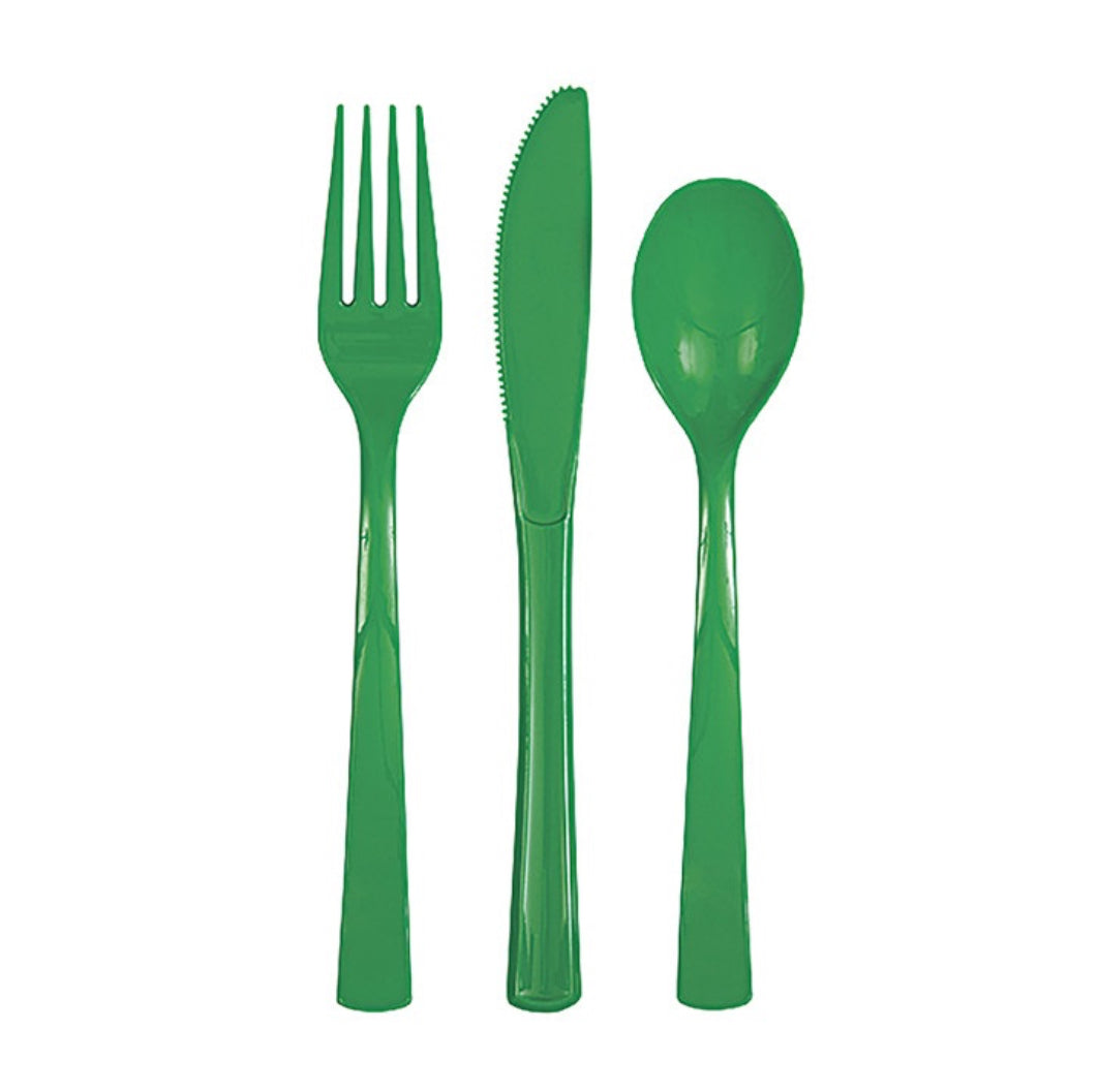 Green Assorted Plastic Cutlery 18ct
