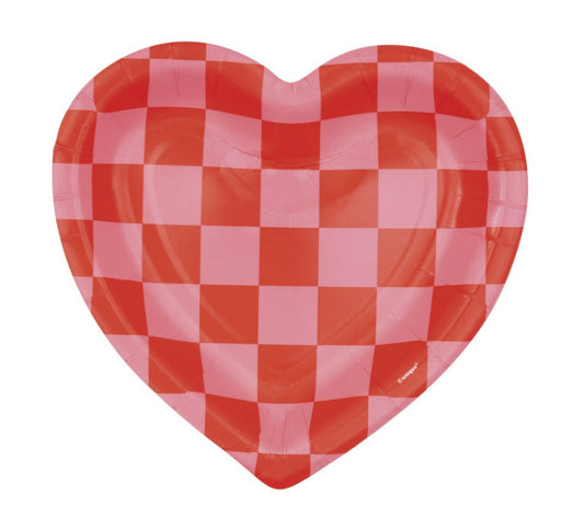 Heart Checkered Shaped 8.25” Plates 8ct