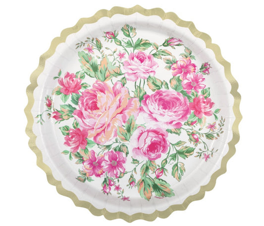 Golden Garden Party Ornate Scalloped Edge Round 9" Dinner Plate 8ct - Foil Board