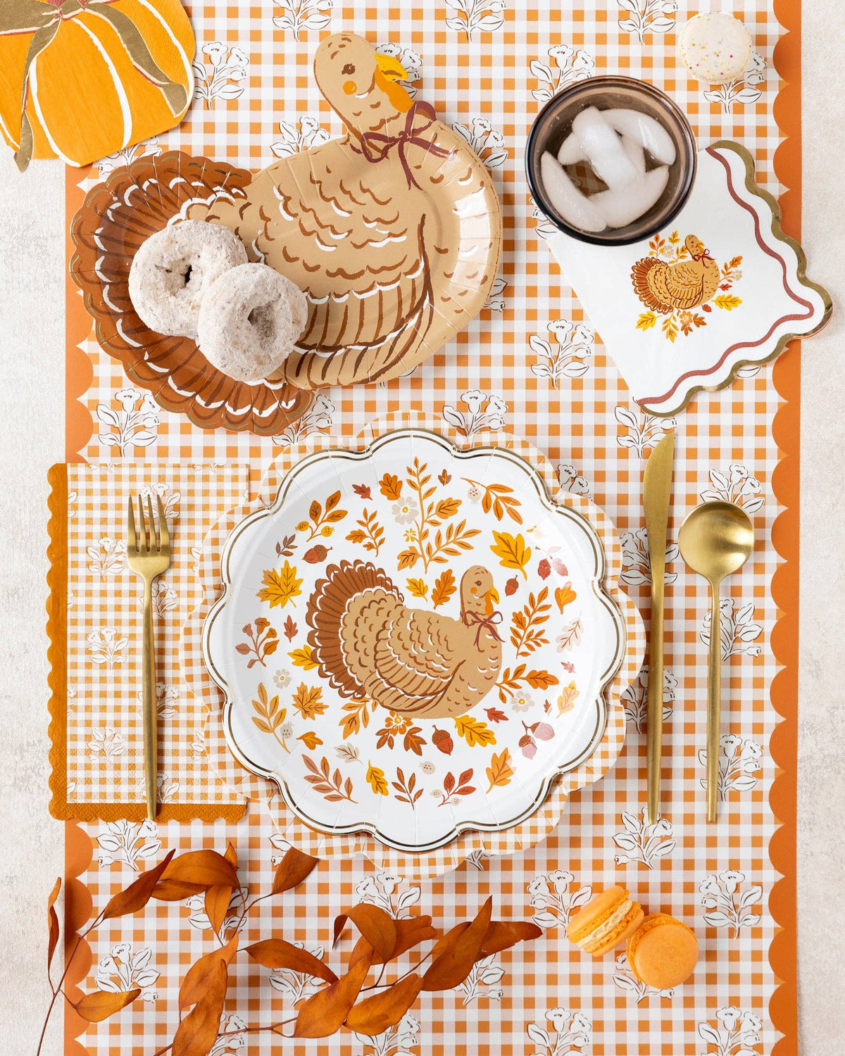 HRV1320 - Rust Gingham Block Print Paper Table Runner