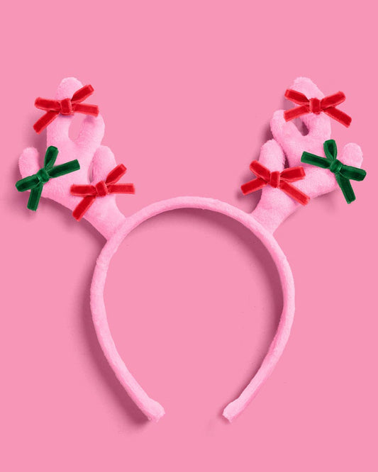 Pink Reindeer Holiday Headband - stuffed reindeer Christmas