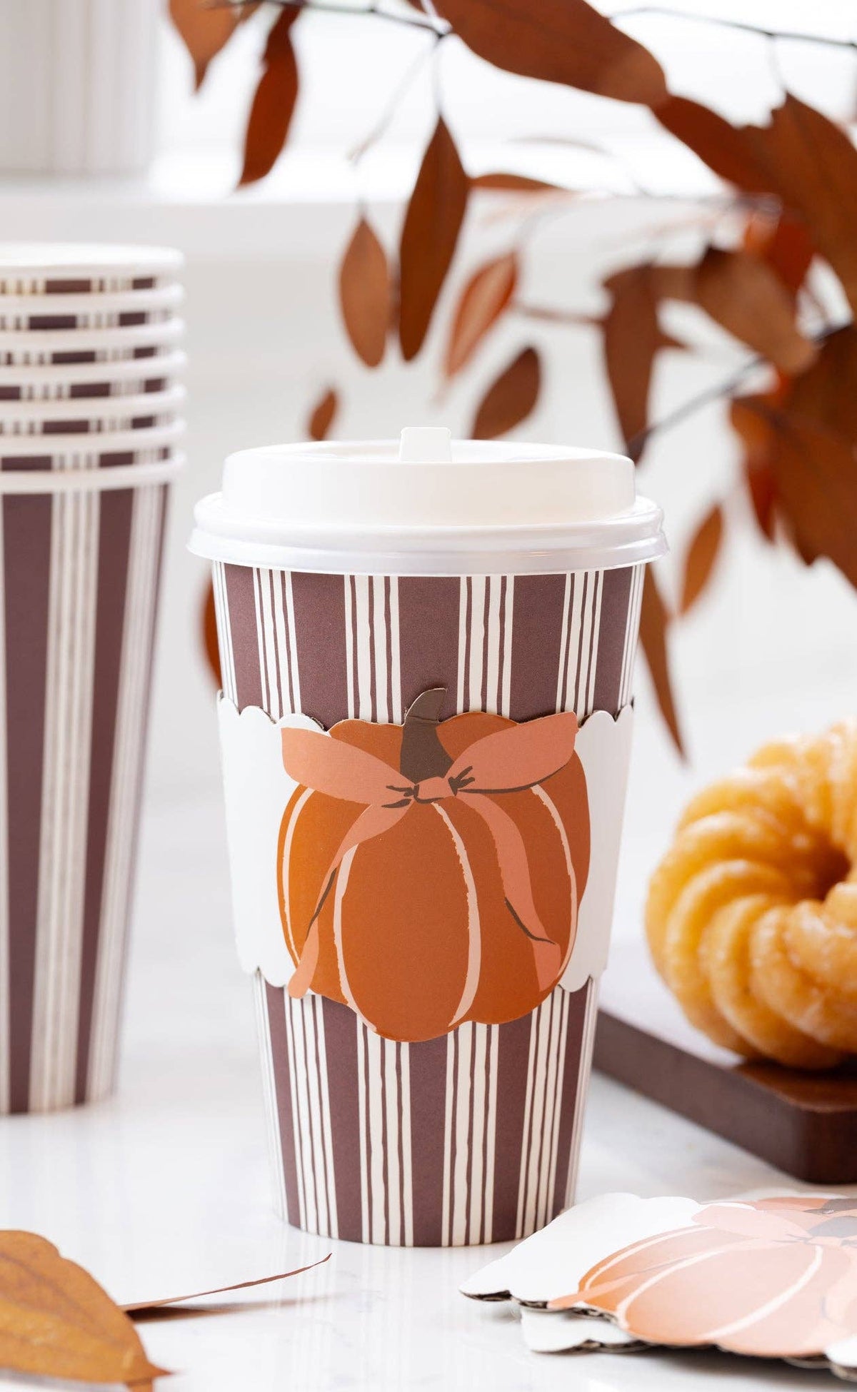 PLTG1825 - Striped Bow Pumpkin Pink To Go Cups (8ct 16oz)