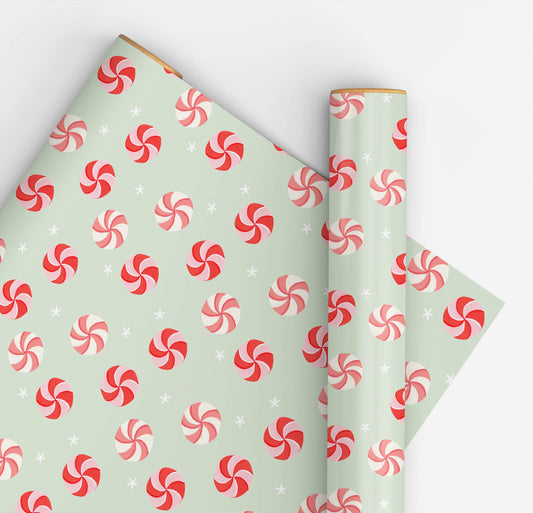 Peppermint Gift Wrap | Holiday Wrapping Paper - 3 sheet roll