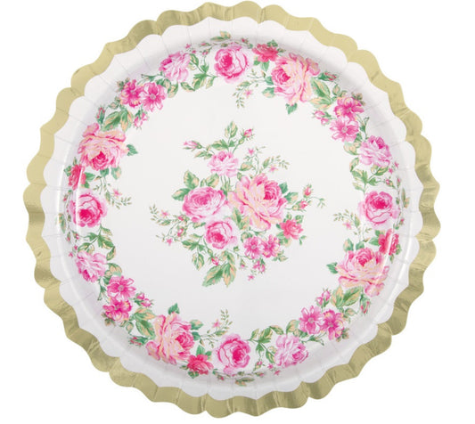 Golden Garden Party Ornate Scalloped Edge Round 11" Banquet Plate 8ct - Foil Board