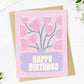 Happy Birthday Pink Flowers Purple Vase Abstract Card