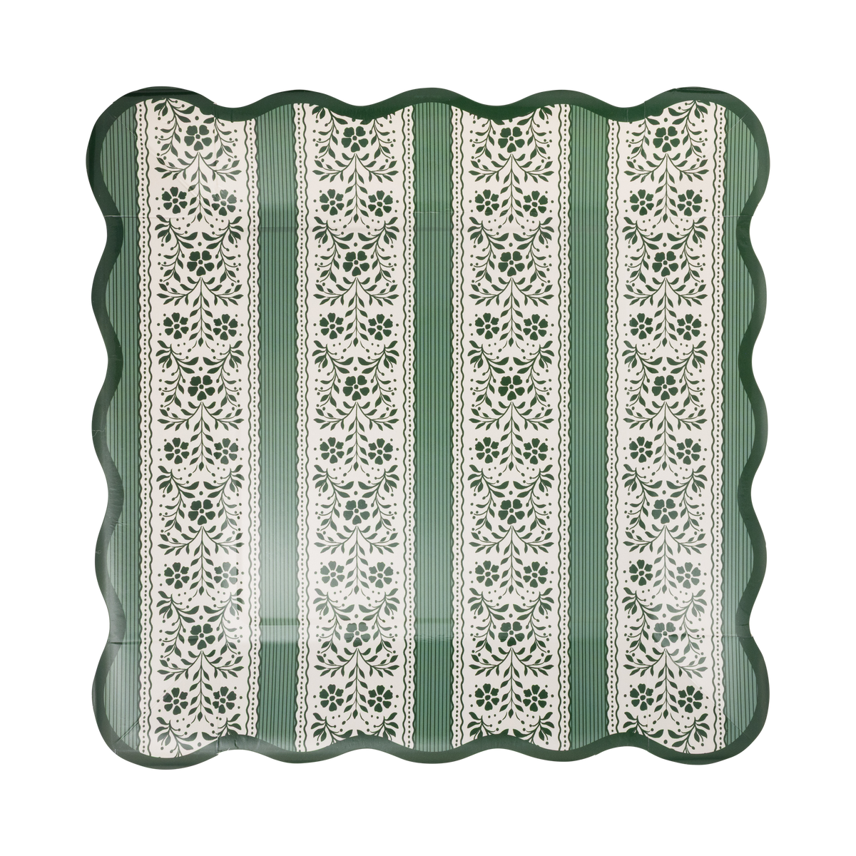 YUL1341 - Green Floral Stripe 9" Paper Dinner Plates