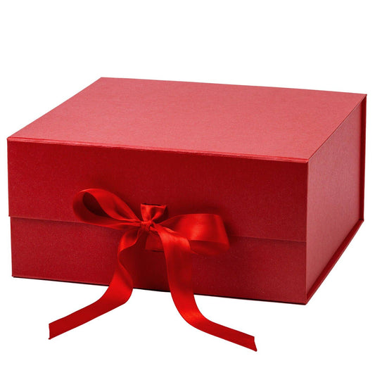 Collapsible Gift Box with Satin Ribbon and Magnetic Lid: Red