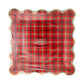 TIS1241 - Red Plaid Square Gold Edge Scalloped Plate