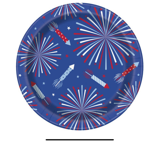 Patriotic Fireworks Round 9" Dinner Plates 12ct