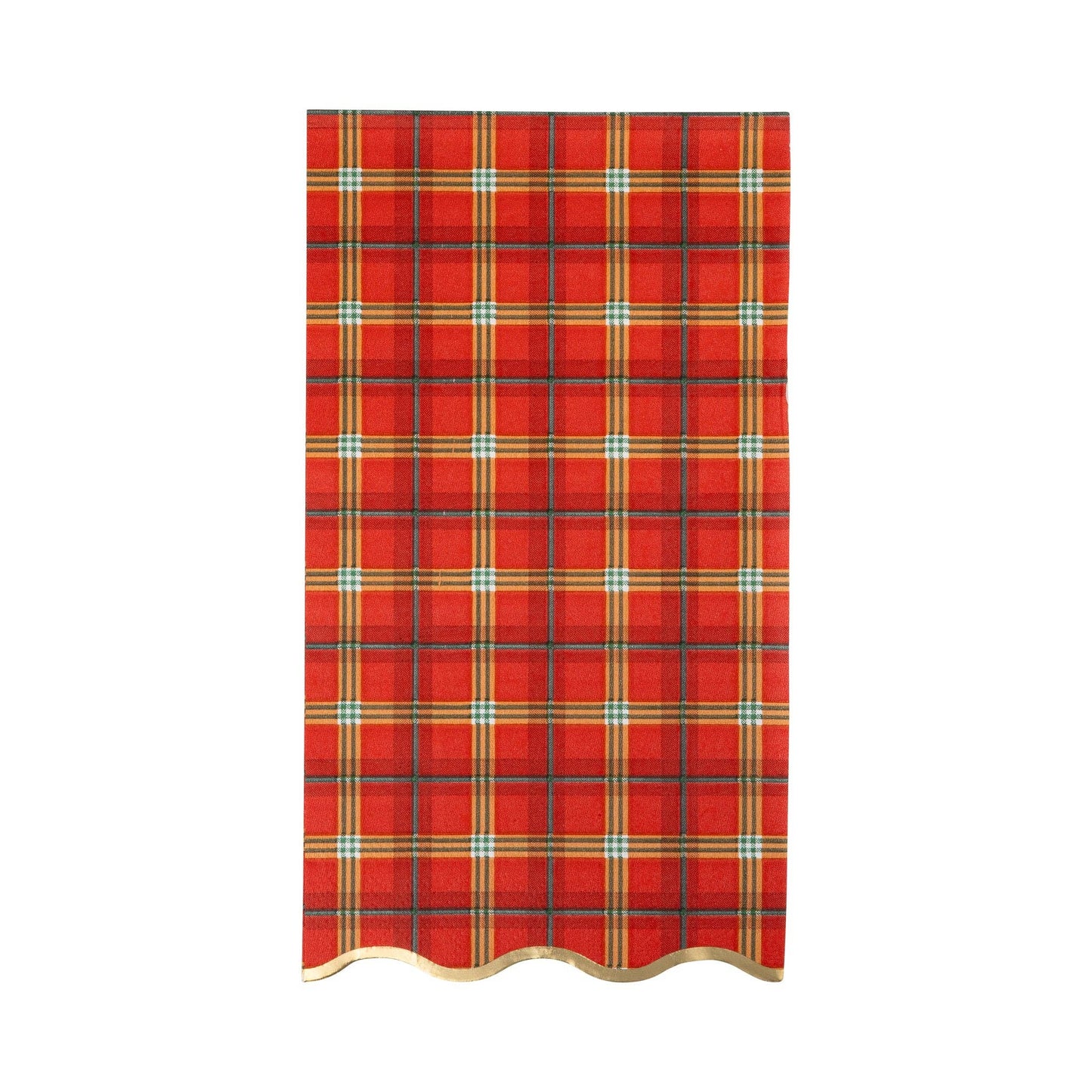 TIS1239 - Red Plaid Gold Foiled Scalloped Dinner Napkin