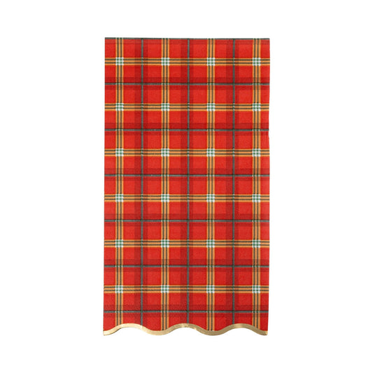 TIS1239 - Red Plaid Gold Foiled Scalloped Dinner Napkin
