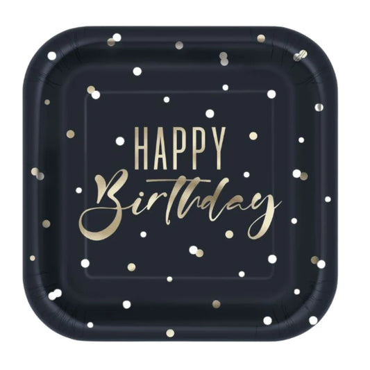 Black Confetti Birthday Plates 7”