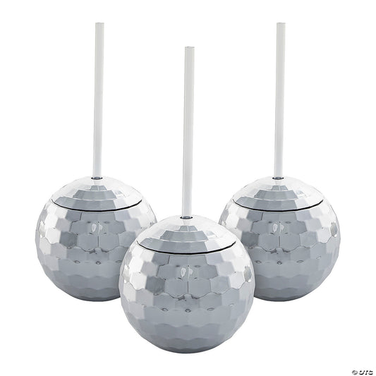 Silver Disco Ball Cup with Straw