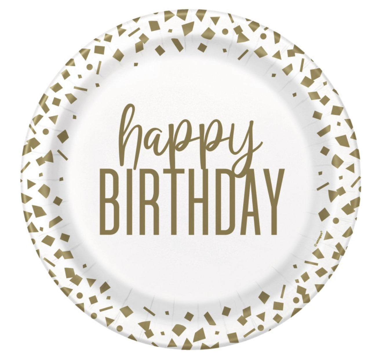 Gold Confetti Birthday Plates 9”