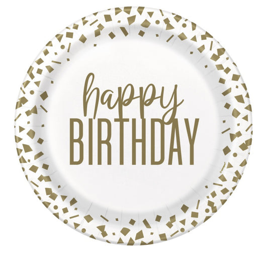 Gold Confetti Birthday Plates 9”