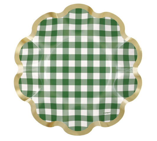 Dark Green Gingham 8.25” Plates 8ct