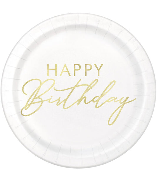 Gold Happy Birthday 7” Plate 8ct