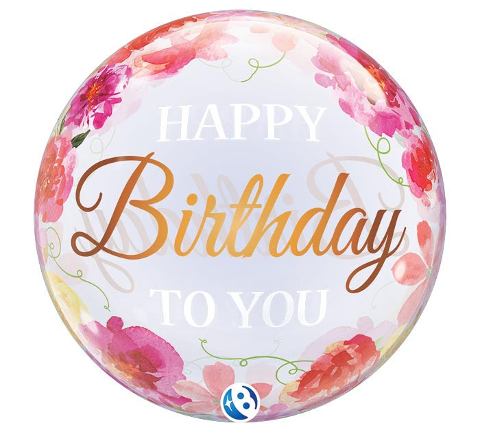 HBD Bubble Balloon Pink Peonies