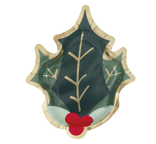 Holly Days Holly Shaped Plate 8.25”