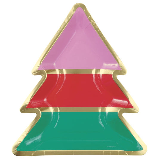 Vibrant Christmas Tree Shaped Plates- 8ct