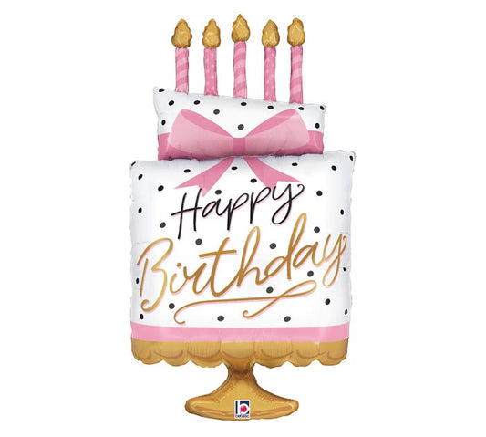 35" PKG HBD PINK BOW BIRTHDAY CAKE SHAPE
