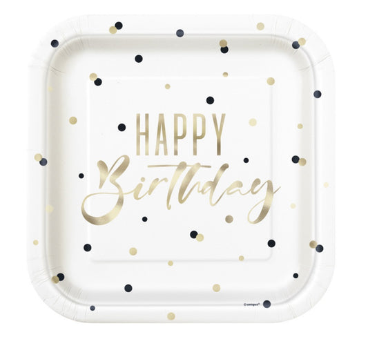Gold Birthday Square Plates 9”
