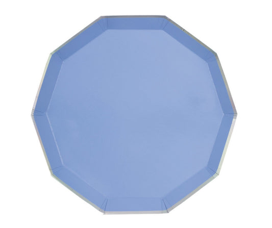 Periwinkle Decagon-Shaped 9.25" Shallow Dinner Plates 8ct - Iridescent Foil Stamping