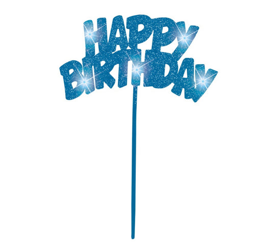 Flashing Light Happy Birthday Cake Topper- Blue