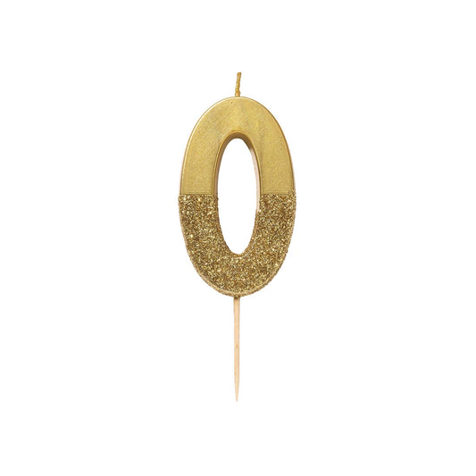 Gold Glitter Number 0 Candle