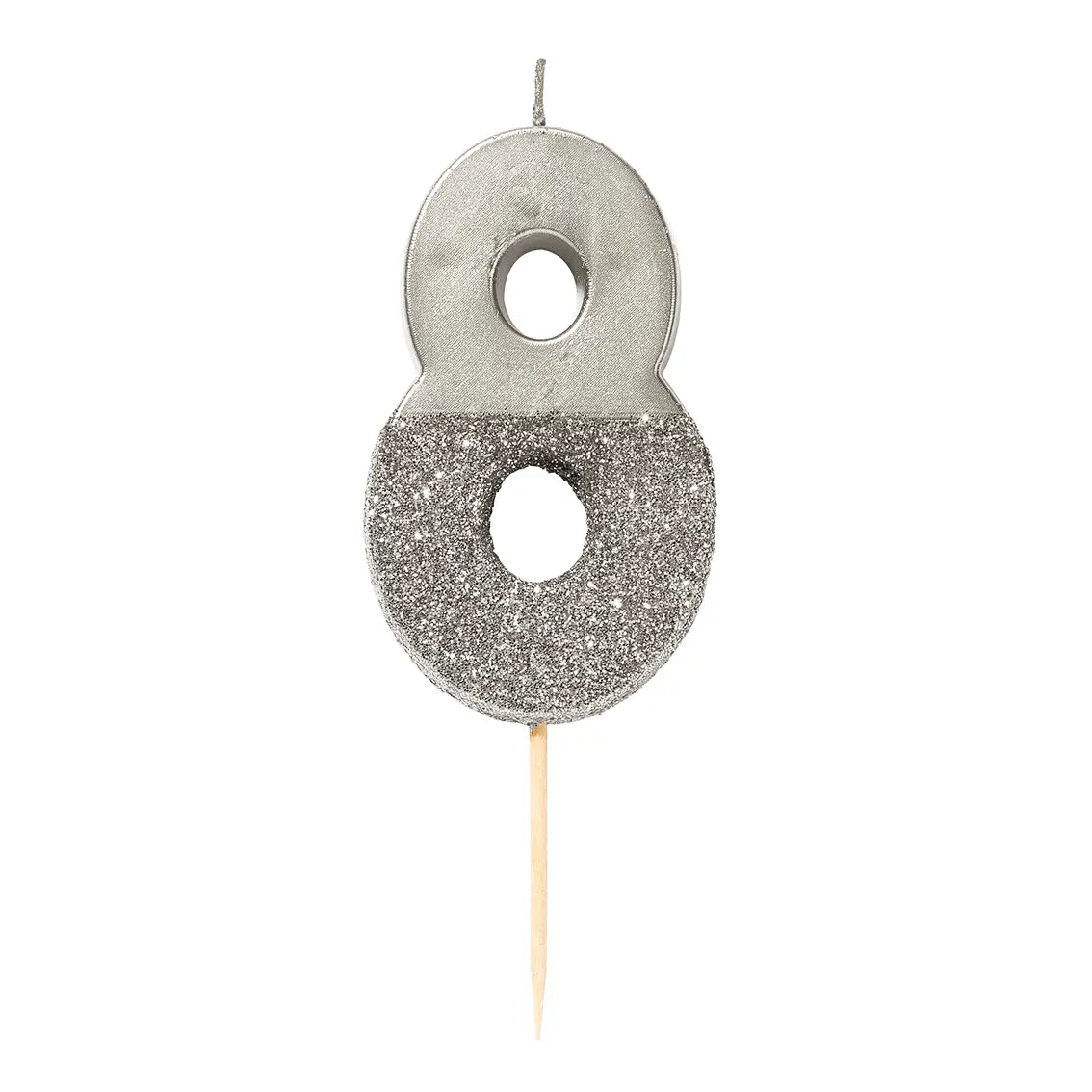 Silver Glitter Number 8 Candle