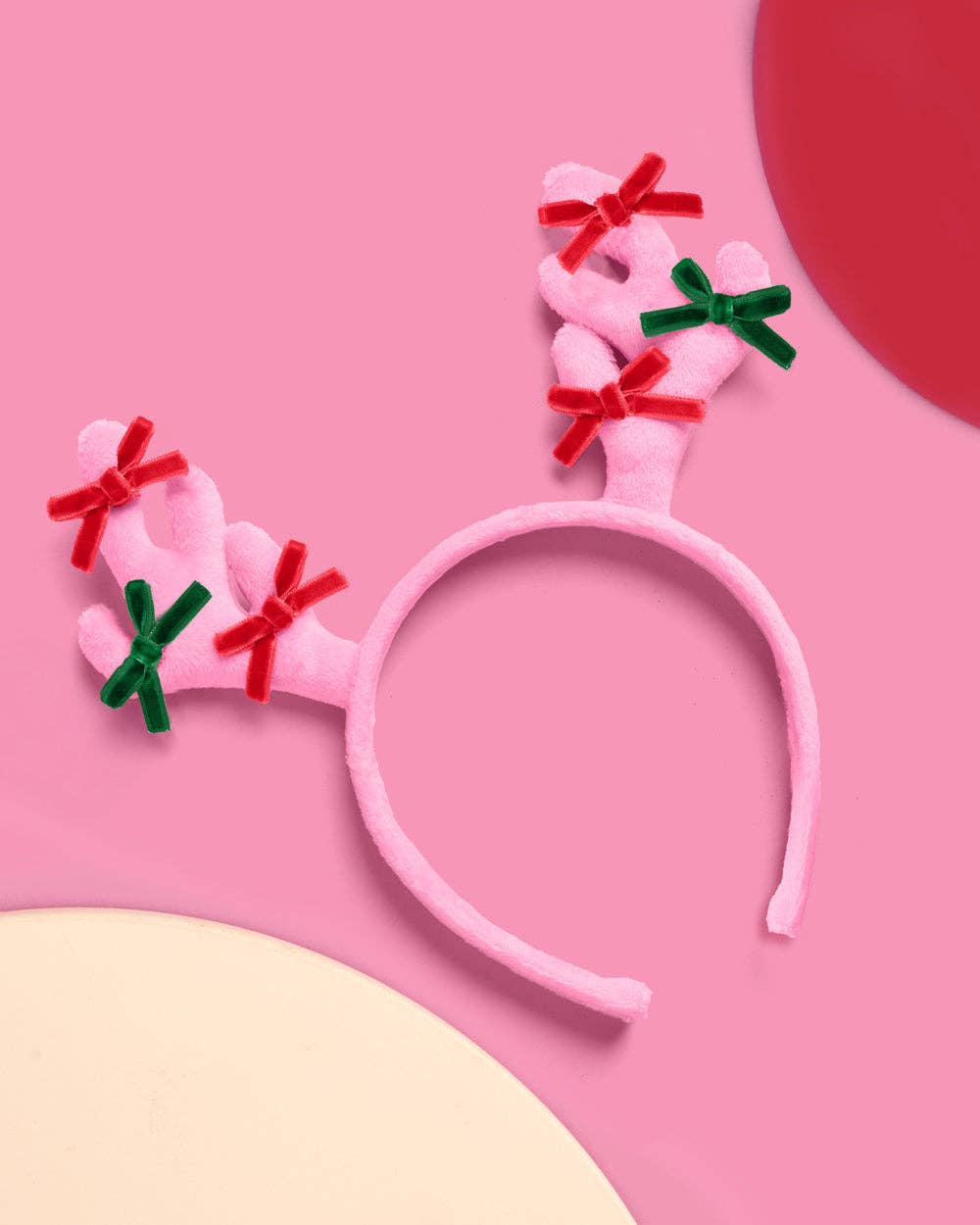 Pink Reindeer Holiday Headband - stuffed reindeer Christmas