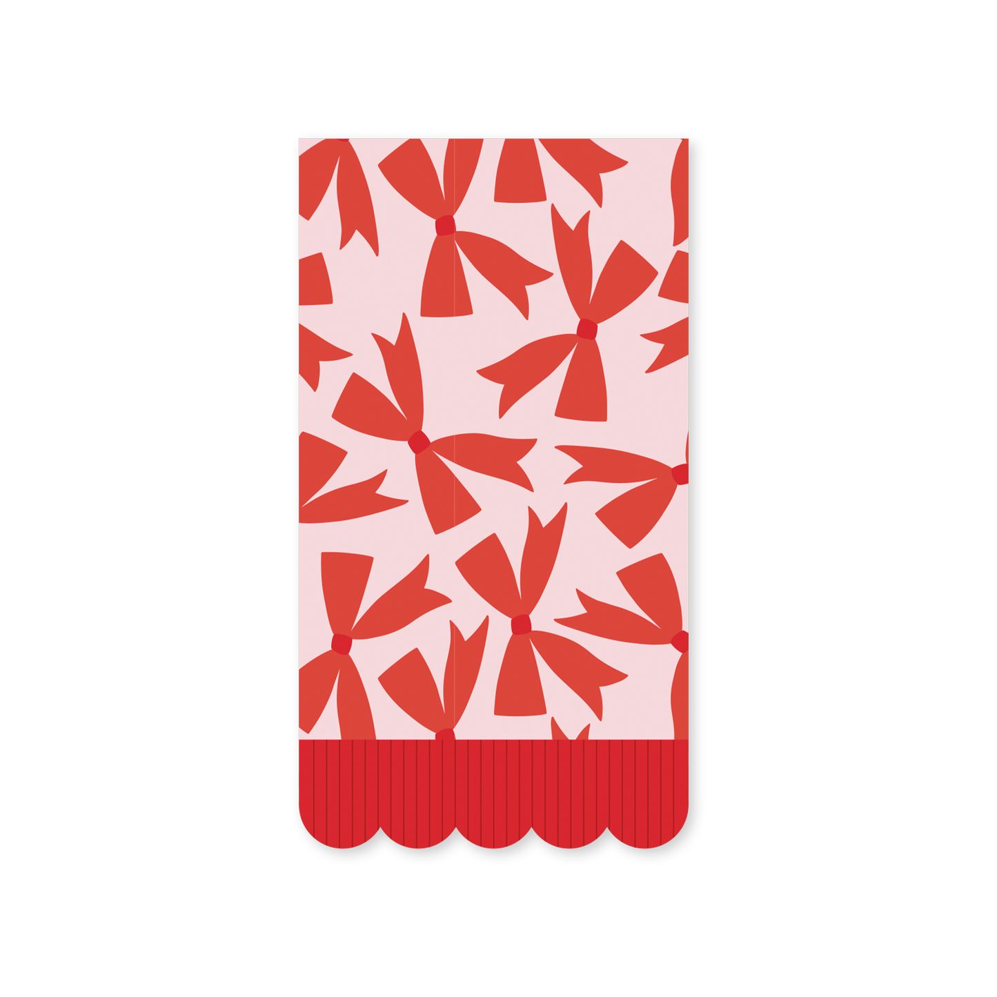 PLNP655 - Red Bows Fringe Scallop Dinner Napkin