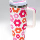 40oz STAINLESS STEEL TUMBLER HEART & DAISY: HEART PINK