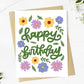 "Happy birthday" Spring Wildflower Cursive Text Card