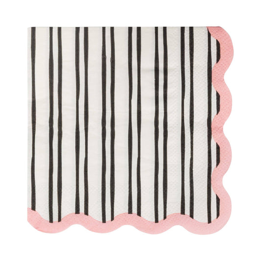 BLL1239 - White & Black Striped Cocktail Napkin