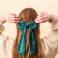 Satin Hair Bow- Dark Green