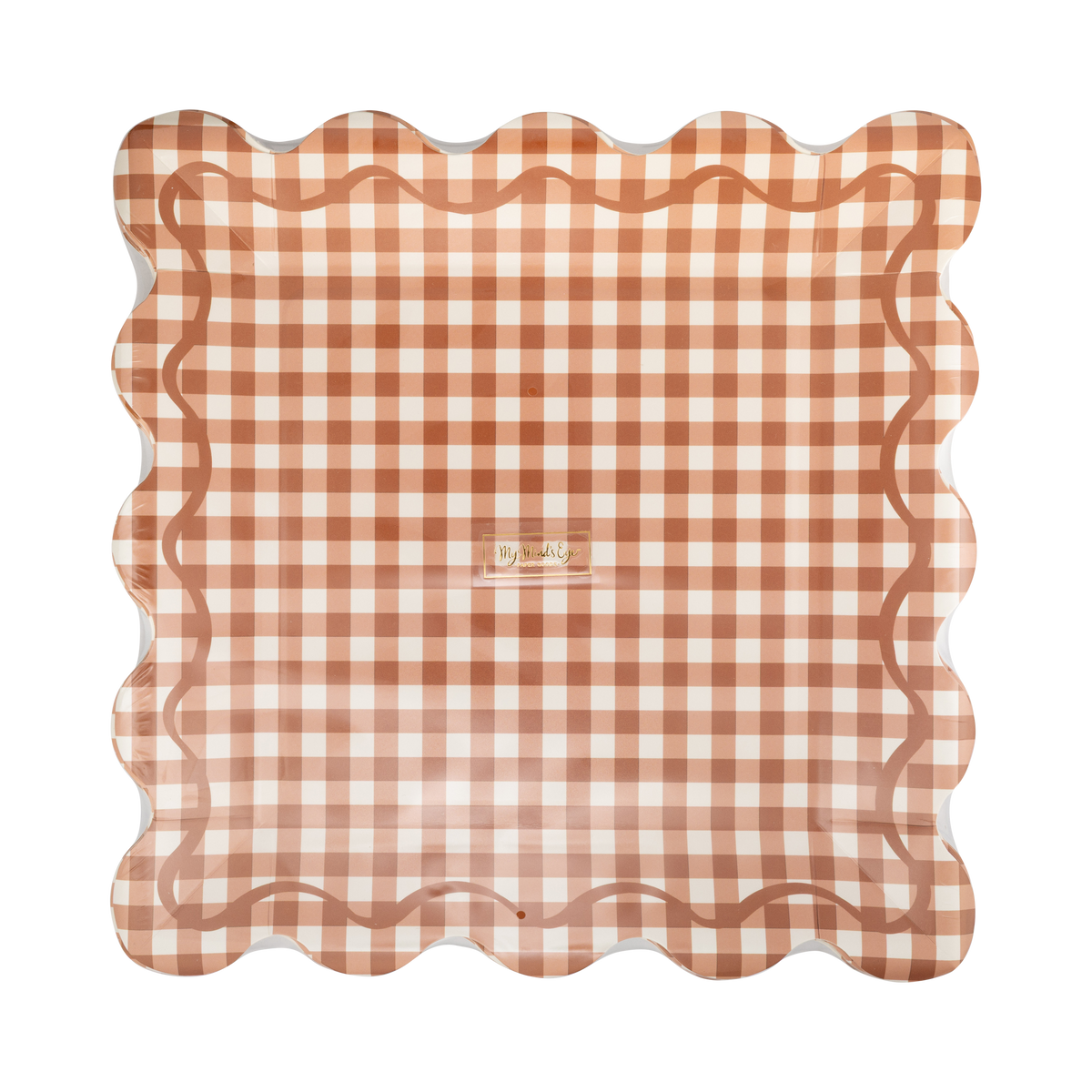 GBL1343 - Rust Gingham Scalloped Square Paper Plates