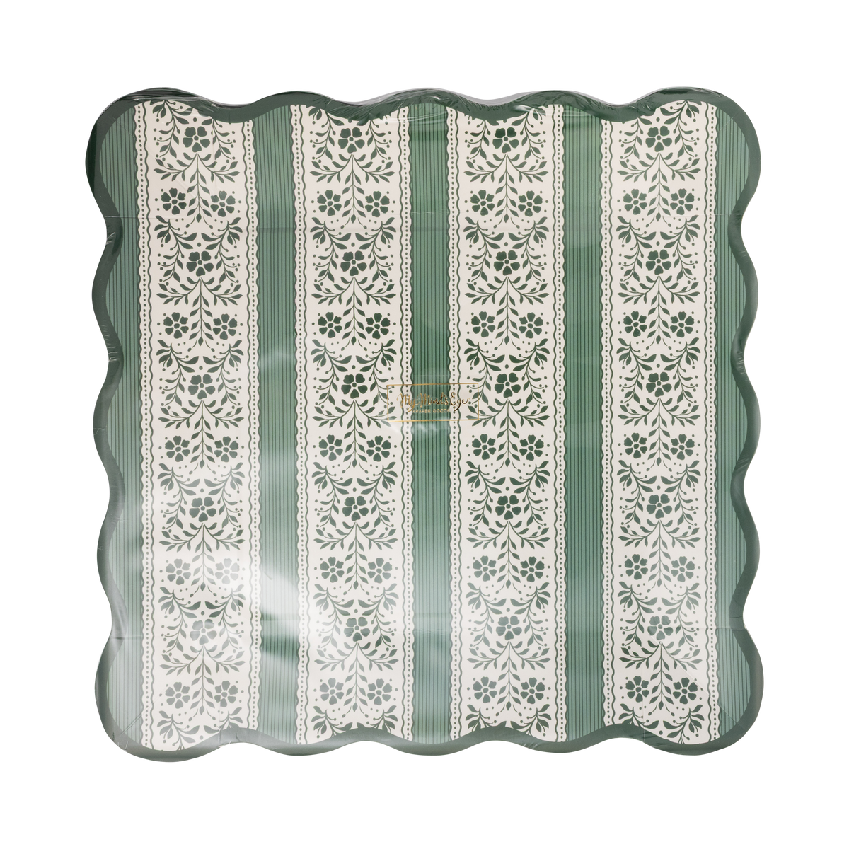 YUL1341 - Green Floral Stripe 9" Paper Dinner Plates