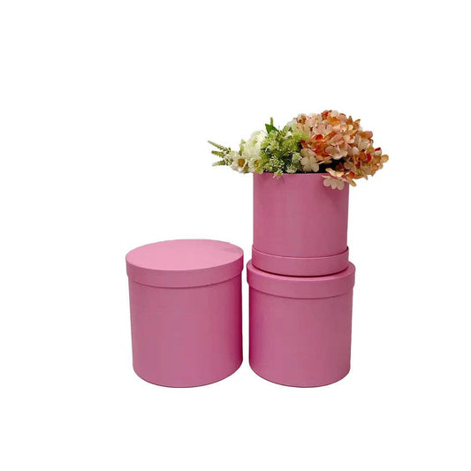 Minimalist Solid Color Round Flower Gift Box: Hot Pink / Small