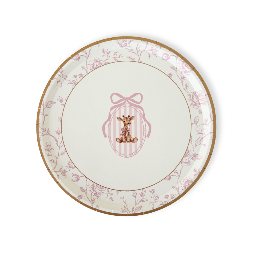 Baby Shower Toile Giraffe Plush Salad Plate, 12pcs