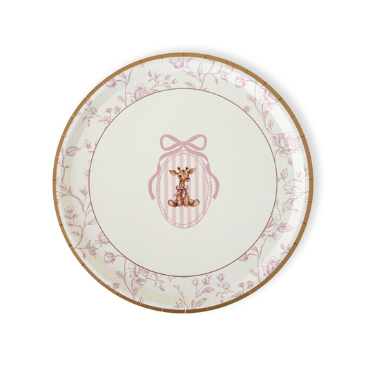 Baby Shower Toile Giraffe Plush Salad Plate, 12pcs