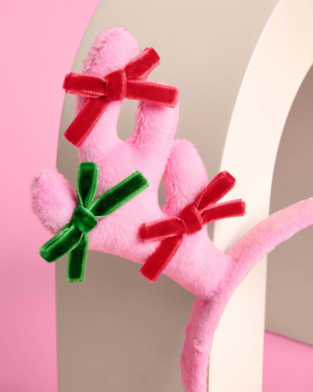 Pink Reindeer Holiday Headband - stuffed reindeer Christmas